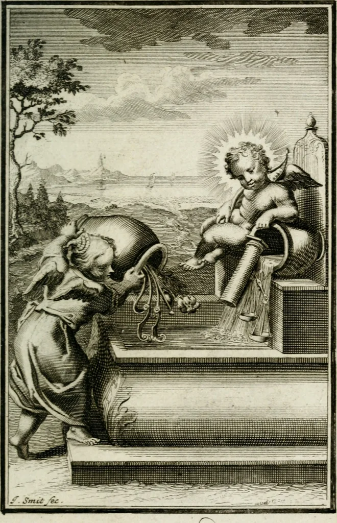 An illustration from L'ame amante de son Dieu, representée dans les emblémes de Hermannus Hugo sur ses pieux desirs: & dans ceux d'Othon Vaenius sur l'amour divin, 1717, leaf 380