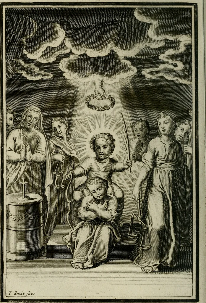 An illustration from L'ame amante de son Dieu, representée dans les emblémes de Hermannus Hugo sur ses pieux desirs: & dans ceux d'Othon Vaenius sur l'amour divin, 1717, leaf 395