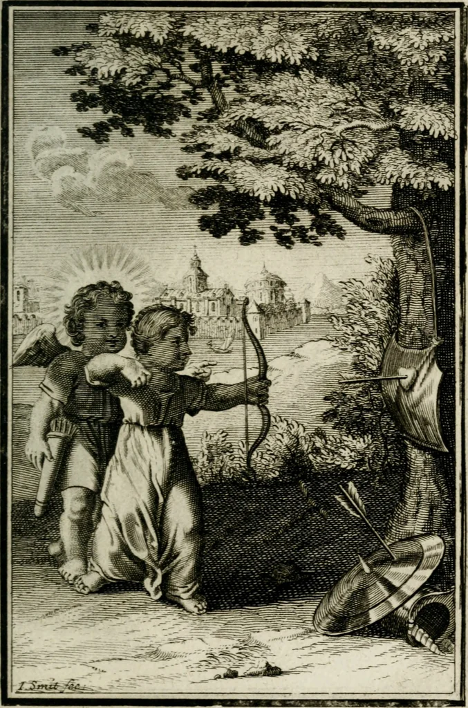 An illustration from L'ame amante de son Dieu, representée dans les emblémes de Hermannus Hugo sur ses pieux desirs: & dans ceux d'Othon Vaenius sur l'amour divin, 1717, leaf 396