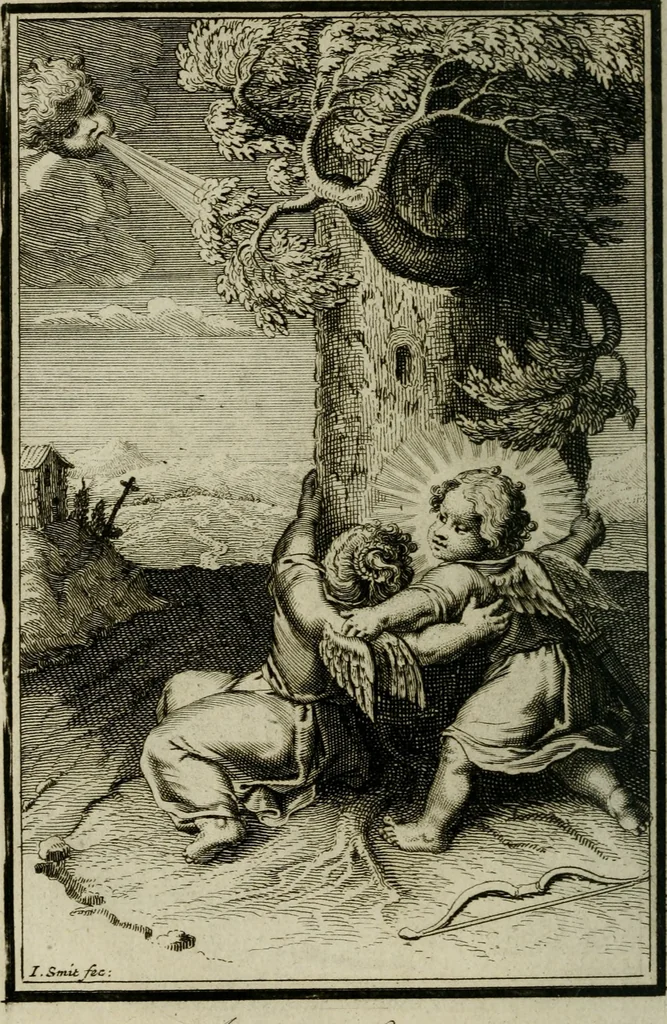 An illustration from L'ame amante de son Dieu, representée dans les emblémes de Hermannus Hugo sur ses pieux desirs: & dans ceux d'Othon Vaenius sur l'amour divin, 1717, leaf 399