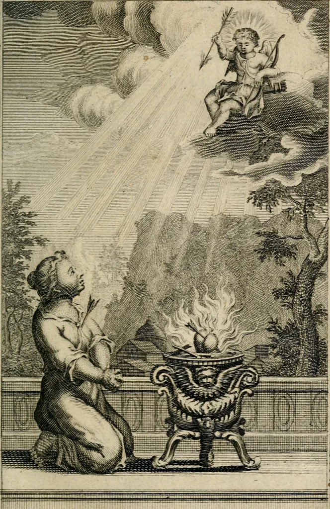 An illustration from L'ame amante de son Dieu, representée dans les emblémes de Hermannus Hugo sur ses pieux desirs: & dans ceux d'Othon Vaenius sur l'amour divin, 1717, leaf 4