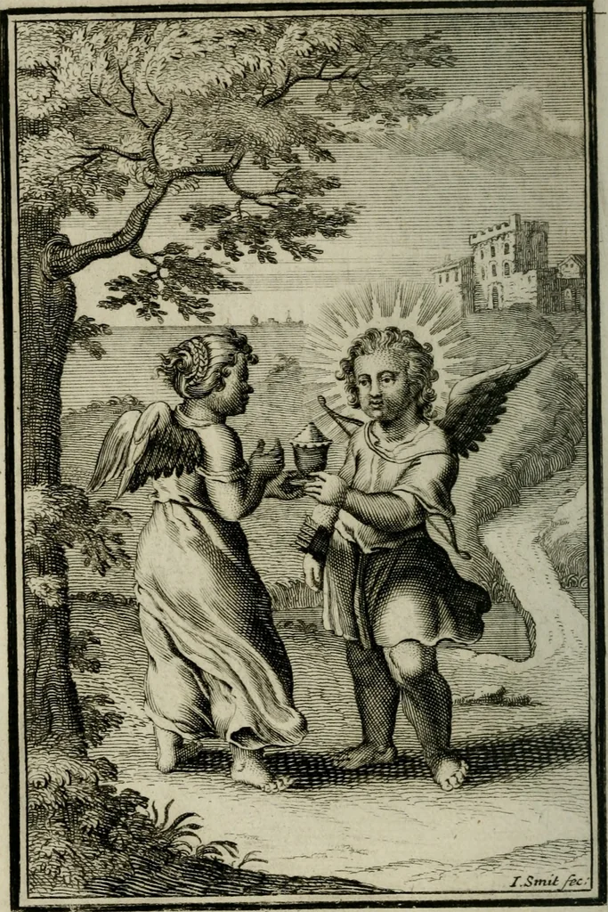 An illustration from L'ame amante de son Dieu, representée dans les emblémes de Hermannus Hugo sur ses pieux desirs: & dans ceux d'Othon Vaenius sur l'amour divin, 1717, leaf 411