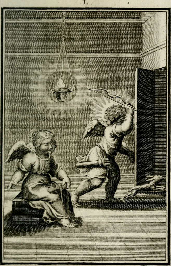 An illustration from L'ame amante de son Dieu, representée dans les emblémes de Hermannus Hugo sur ses pieux desirs: & dans ceux d'Othon Vaenius sur l'amour divin, 1717, leaf 412