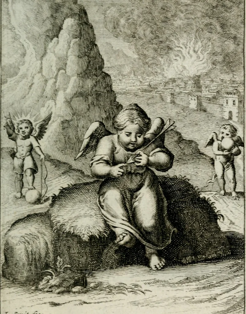 An illustration from L'ame amante de son Dieu, representée dans les emblémes de Hermannus Hugo sur ses pieux desirs: & dans ceux d'Othon Vaenius sur l'amour divin, 1717, leaf 418