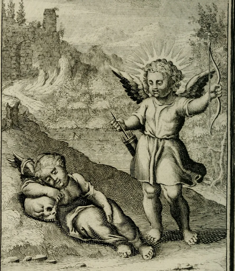 An illustration from L'ame amante de son Dieu, representée dans les emblémes de Hermannus Hugo sur ses pieux desirs: & dans ceux d'Othon Vaenius sur l'amour divin, 1717, leaf 423