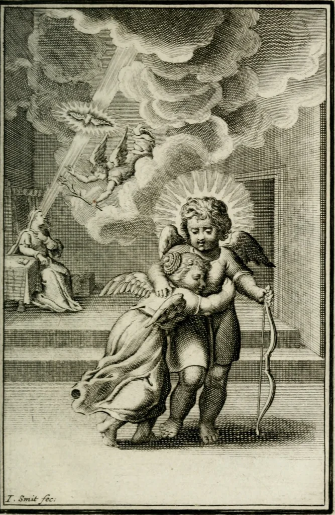 An illustration from L'ame amante de son Dieu, representée dans les emblémes de Hermannus Hugo sur ses pieux desirs: & dans ceux d'Othon Vaenius sur l'amour divin, 1717, leaf 424