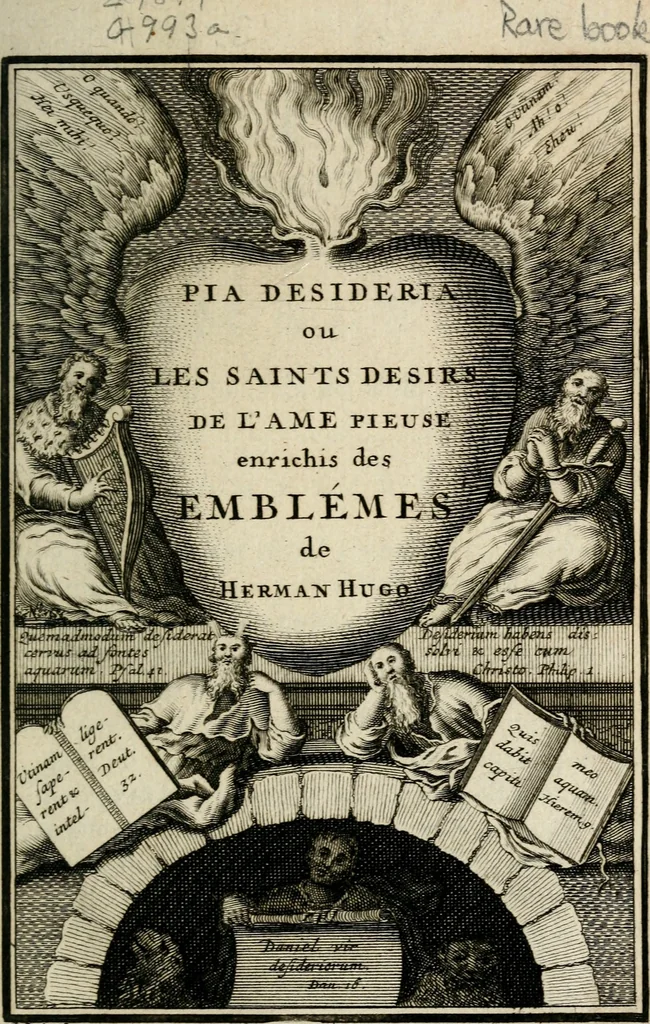An illustration from L'ame amante de son Dieu, representée dans les emblémes de Hermannus Hugo sur ses pieux desirs: & dans ceux d'Othon Vaenius sur l'amour divin, 1717, leaf 8