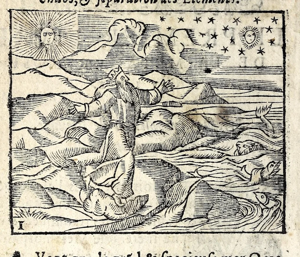 An illustration from La Metamorphose d'Ouide : contenant l'Olympe des histoires poëtiques : traduits de latin en françois, 1608, leaf 10
