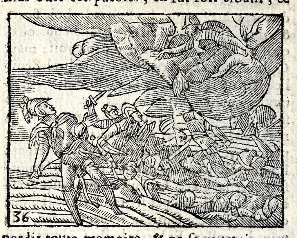 An illustration from La Metamorphose d'Ouide : contenant l'Olympe des histoires poëtiques : traduits de latin en françois, 1608, leaf 110