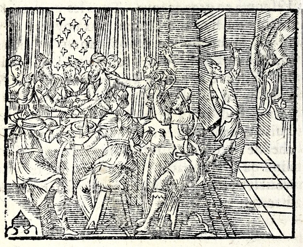 An illustration from La Metamorphose d'Ouide : contenant l'Olympe des histoires poëtiques : traduits de latin en françois, 1608, leaf 208