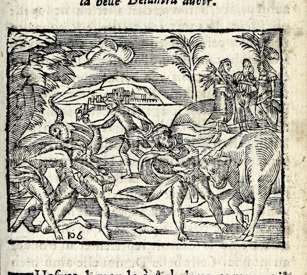 An illustration from La Metamorphose d'Ouide : contenant l'Olympe des histoires poëtiques : traduits de latin en françois, 1608, leaf 371