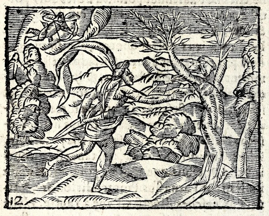 An illustration from La Metamorphose d'Ouide : contenant l'Olympe des histoires poëtiques : traduits de latin en françois, 1608, leaf 42