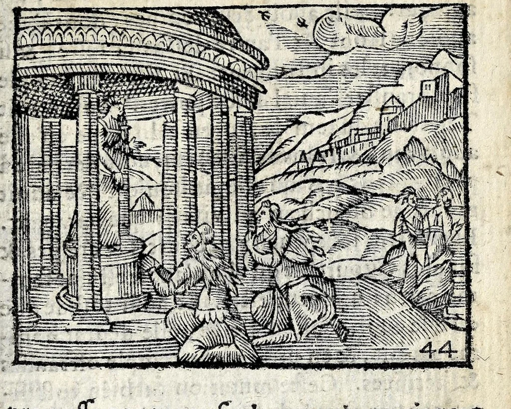 An illustration from La Metamorphose d'Ouide : contenant l'Olympe des histoires poëtiques : traduits de latin en françois, 1608, leaf 421