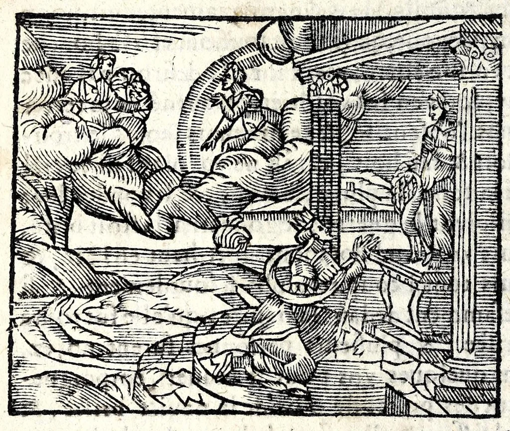 An illustration from La Metamorphose d'Ouide : contenant l'Olympe des histoires poëtiques : traduits de latin en françois, 1608, leaf 538