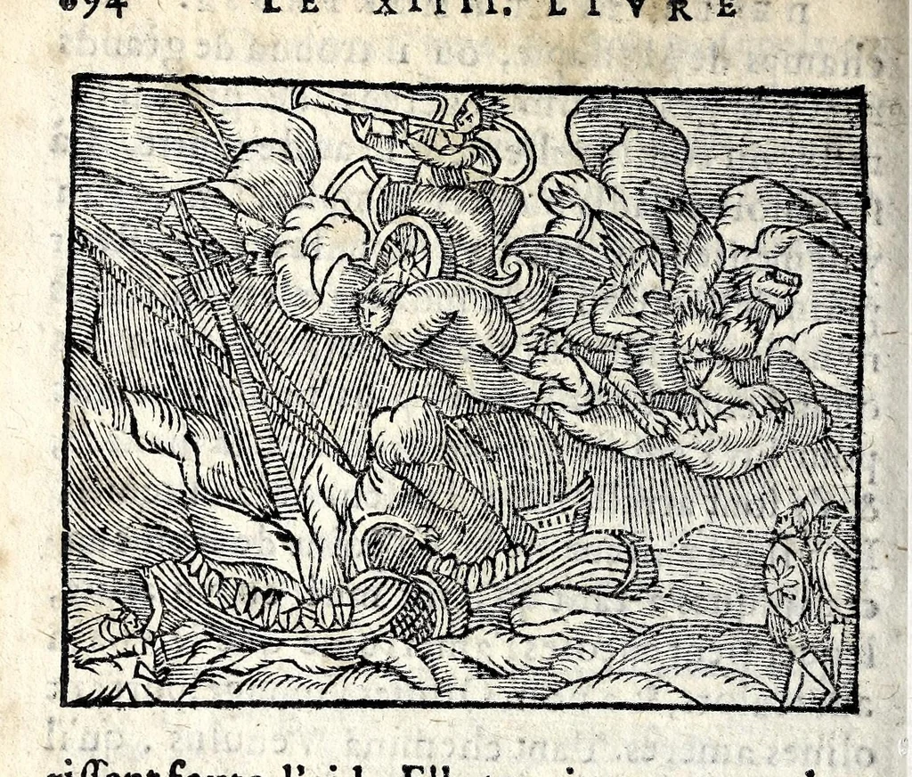 An illustration from La Metamorphose d'Ouide : contenant l'Olympe des histoires poëtiques : traduits de latin en françois, 1608, leaf 700