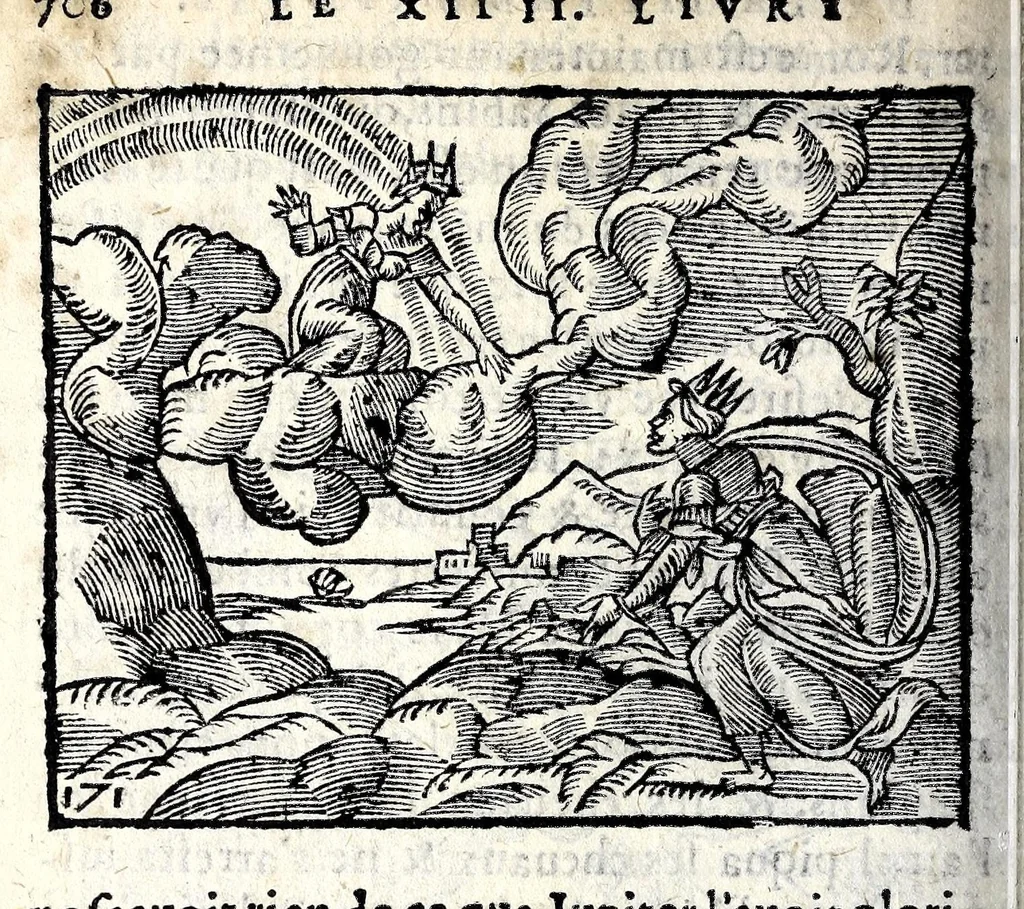An illustration from La Metamorphose d'Ouide : contenant l'Olympe des histoires poëtiques : traduits de latin en françois, 1608, leaf 712
