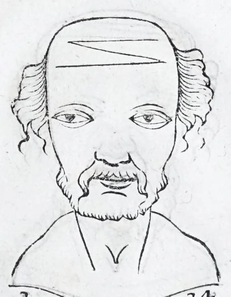 An illustration from La metoposcopie de H. Cardan, medecin milanois : comprise en treize liures, et huit cens figures de la face humaine : a laquelle a esté adjousté, Le traicté des marques naturelles du corps, par Melampus, antien autheur grec : le tout traduit en françois par le sieur C. M. de Laurendiere, docteur en medecine, 1658, leaf 169