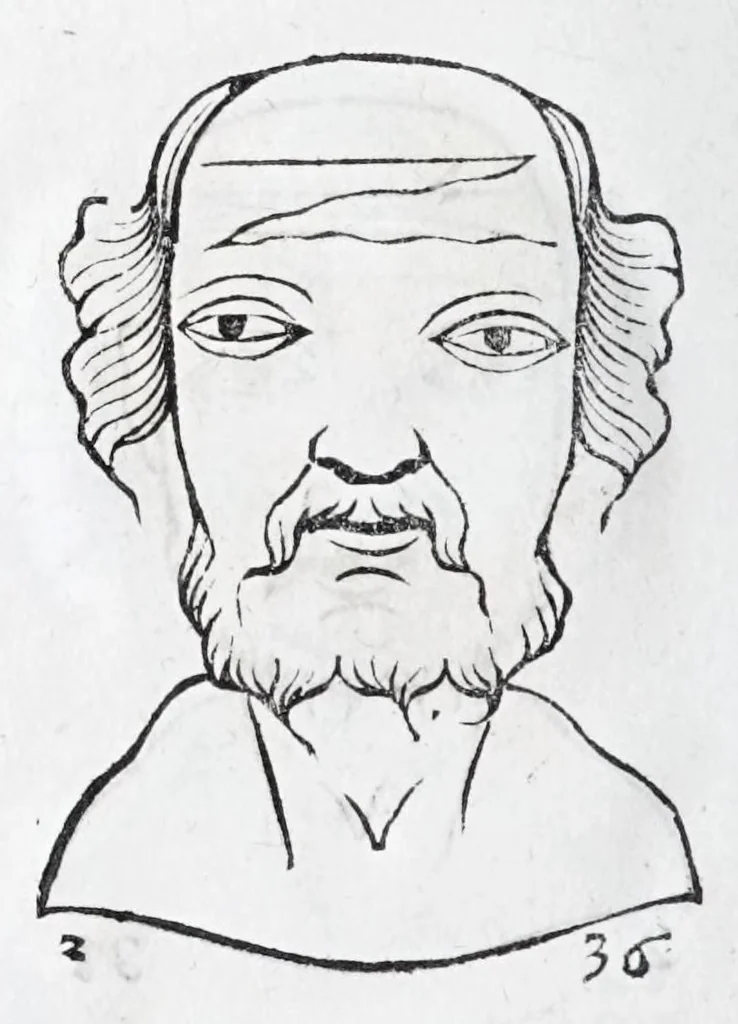 An illustration from La metoposcopie de H. Cardan, medecin milanois : comprise en treize liures, et huit cens figures de la face humaine : a laquelle a esté adjousté, Le traicté des marques naturelles du corps, par Melampus, antien autheur grec : le tout traduit en françois par le sieur C. M. de Laurendiere, docteur en medecine, 1658, leaf 172
