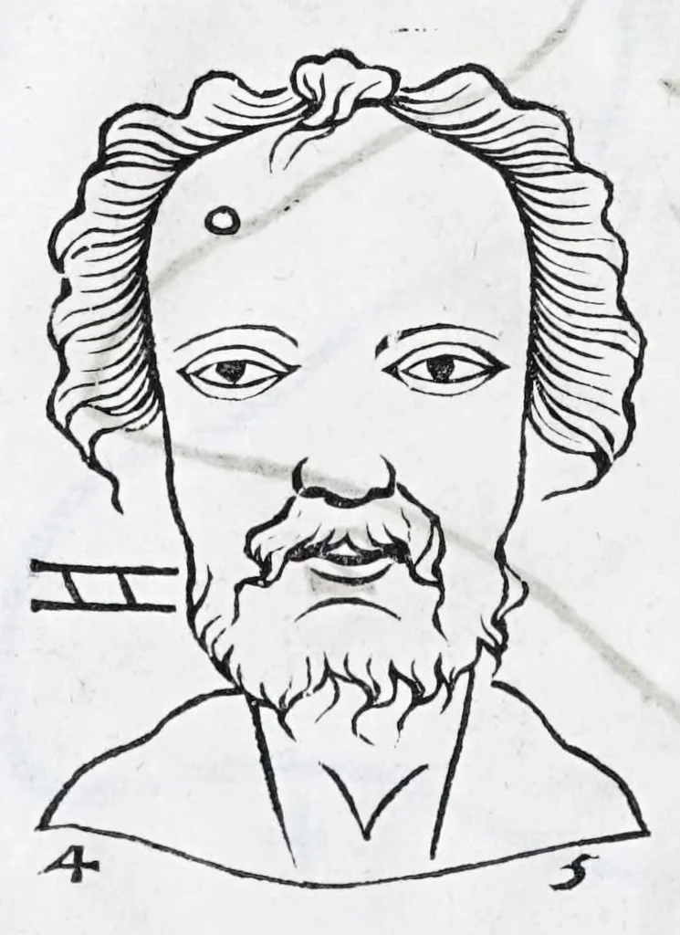 An illustration from La metoposcopie de H. Cardan, medecin milanois : comprise en treize liures, et huit cens figures de la face humaine : a laquelle a esté adjousté, Le traicté des marques naturelles du corps, par Melampus, antien autheur grec : le tout traduit en françois par le sieur C. M. de Laurendiere, docteur en medecine, 1658, leaf 204