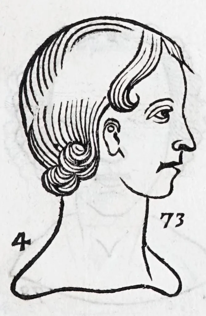 An illustration from La metoposcopie de H. Cardan, medecin milanois : comprise en treize liures, et huit cens figures de la face humaine : a laquelle a esté adjousté, Le traicté des marques naturelles du corps, par Melampus, antien autheur grec : le tout traduit en françois par le sieur C. M. de Laurendiere, docteur en medecine, 1658, leaf 221
