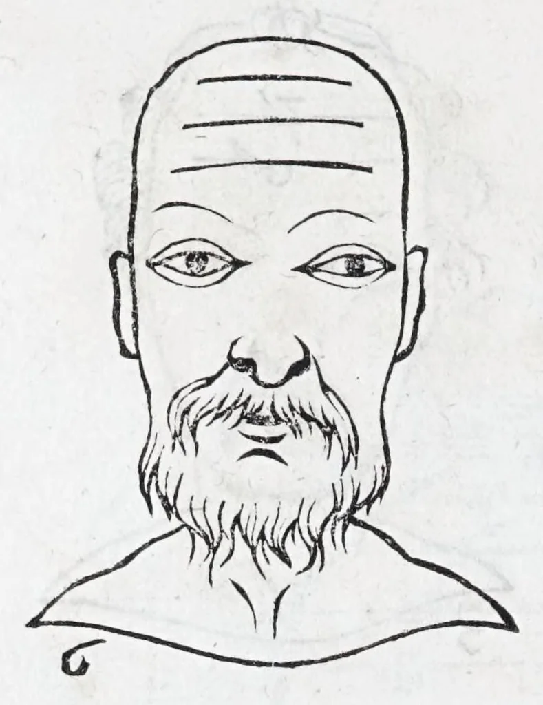 An illustration from La metoposcopie de H. Cardan, medecin milanois : comprise en treize liures, et huit cens figures de la face humaine : a laquelle a esté adjousté, Le traicté des marques naturelles du corps, par Melampus, antien autheur grec : le tout traduit en françois par le sieur C. M. de Laurendiere, docteur en medecine, 1658, leaf 24