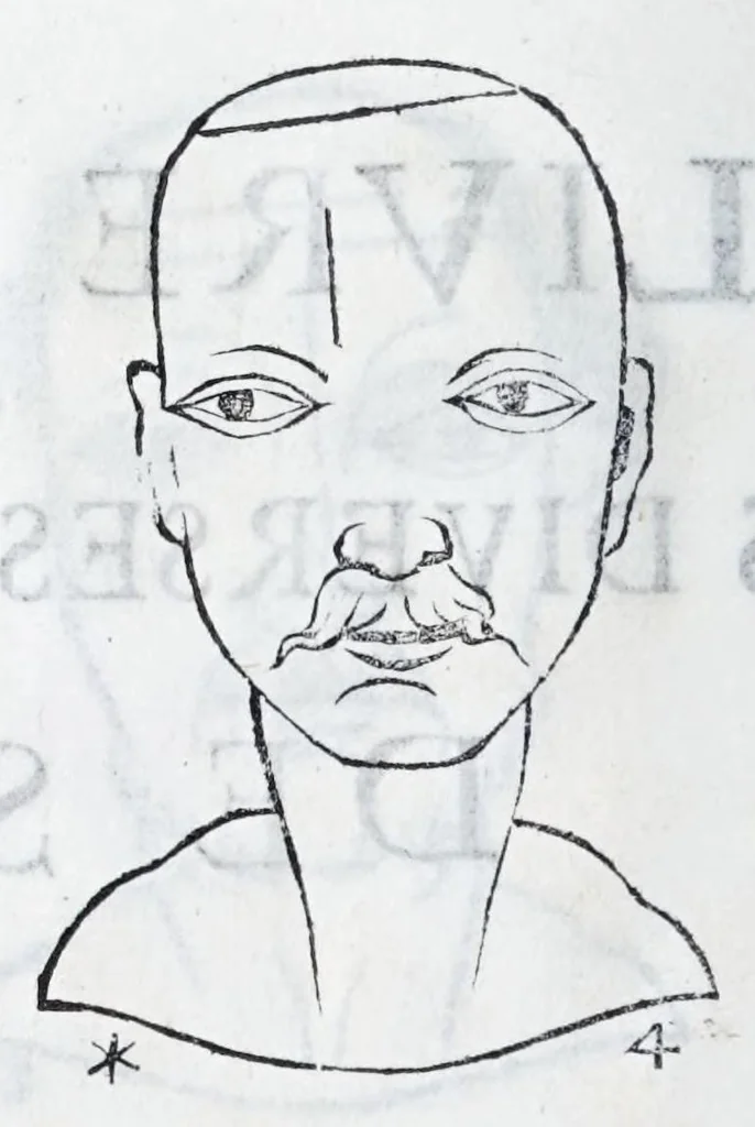 An illustration from La metoposcopie de H. Cardan, medecin milanois : comprise en treize liures, et huit cens figures de la face humaine : a laquelle a esté adjousté, Le traicté des marques naturelles du corps, par Melampus, antien autheur grec : le tout traduit en françois par le sieur C. M. de Laurendiere, docteur en medecine, 1658, leaf 62