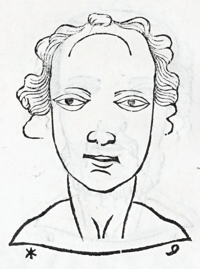 An illustration from La metoposcopie de H. Cardan, medecin milanois : comprise en treize liures, et huit cens figures de la face humaine : a laquelle a esté adjousté, Le traicté des marques naturelles du corps, par Melampus, antien autheur grec : le tout traduit en françois par le sieur C. M. de Laurendiere, docteur en medecine, 1658, leaf 64