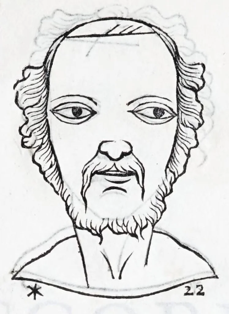 An illustration from La metoposcopie de H. Cardan, medecin milanois : comprise en treize liures, et huit cens figures de la face humaine : a laquelle a esté adjousté, Le traicté des marques naturelles du corps, par Melampus, antien autheur grec : le tout traduit en françois par le sieur C. M. de Laurendiere, docteur en medecine, 1658, leaf 67