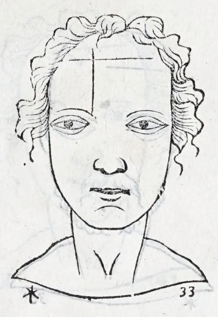 An illustration from La metoposcopie de H. Cardan, medecin milanois : comprise en treize liures, et huit cens figures de la face humaine : a laquelle a esté adjousté, Le traicté des marques naturelles du corps, par Melampus, antien autheur grec : le tout traduit en françois par le sieur C. M. de Laurendiere, docteur en medecine, 1658, leaf 71