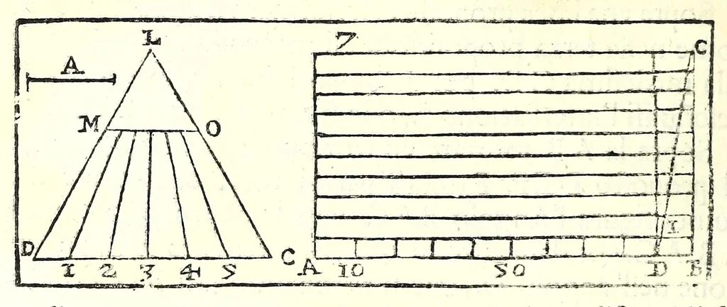 An illustration from La militare architettura, ouero, Fortificatione moderna : cauata dall'esperienza, e da varie maniere più pratticabili, con le regole principali dell'aritmetica, e dottrina de' triangoli spettante all'arte, espugnatione, e guardia delle piazze, et vn trattato dell'arte militare del capitan Pietro Ruggiero .., 1661, leaf 44
