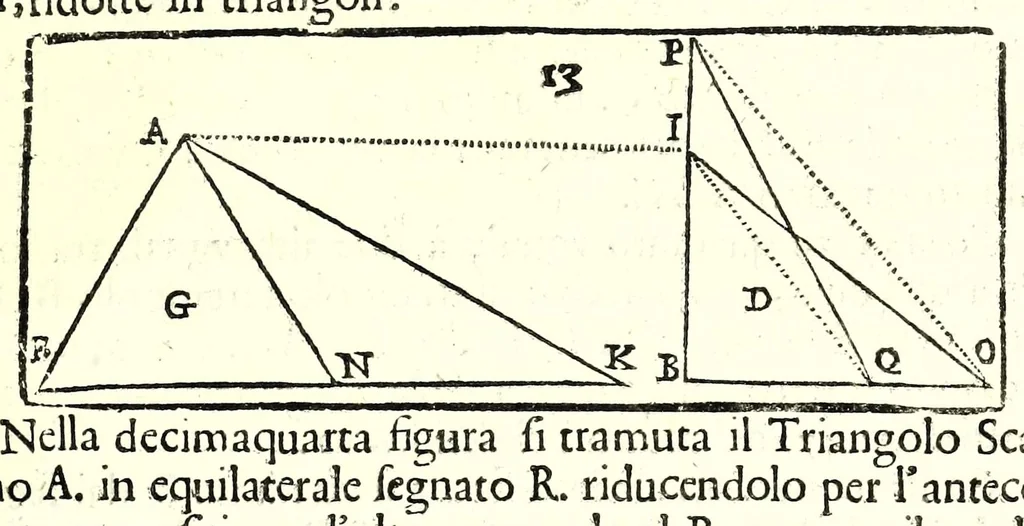 An illustration from La militare architettura, ouero, Fortificatione moderna : cauata dall'esperienza, e da varie maniere più pratticabili, con le regole principali dell'aritmetica, e dottrina de' triangoli spettante all'arte, espugnatione, e guardia delle piazze, et vn trattato dell'arte militare del capitan Pietro Ruggiero .., 1661, leaf 49