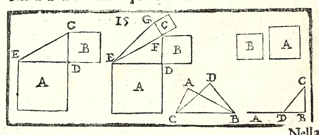 An illustration from La militare architettura, ouero, Fortificatione moderna : cauata dall'esperienza, e da varie maniere più pratticabili, con le regole principali dell'aritmetica, e dottrina de' triangoli spettante all'arte, espugnatione, e guardia delle piazze, et vn trattato dell'arte militare del capitan Pietro Ruggiero .., 1661, leaf 50