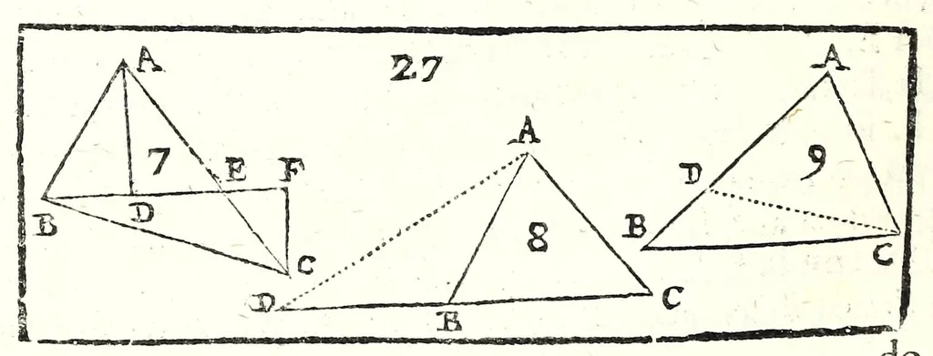 An illustration from La militare architettura, ouero, Fortificatione moderna : cauata dall'esperienza, e da varie maniere più pratticabili, con le regole principali dell'aritmetica, e dottrina de' triangoli spettante all'arte, espugnatione, e guardia delle piazze, et vn trattato dell'arte militare del capitan Pietro Ruggiero .., 1661, leaf 64