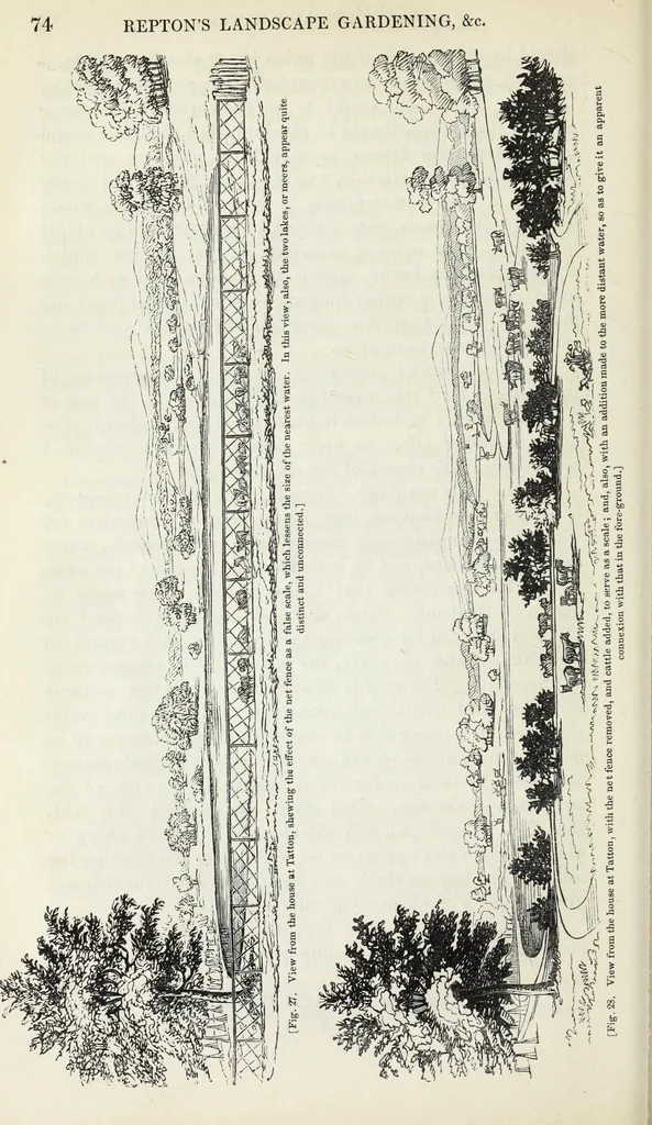 An illustration from The landscape gardening and landscape architecture of the late Humphry Repton, esq., being his entire works on these subjects : ...with historical and scientific introduction, a systematic analysis, a biographical notice, notes, and copious alphabetical index, 1840, leaf 115