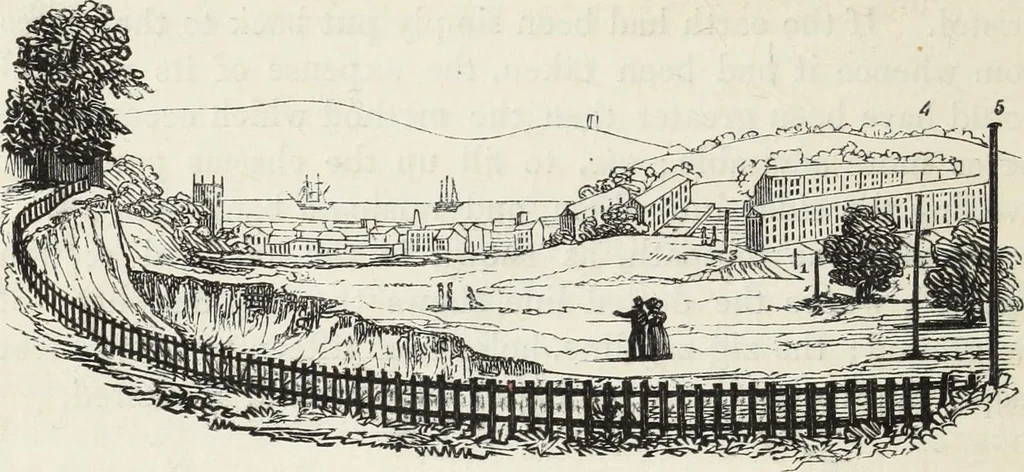 An illustration from The landscape gardening and landscape architecture of the late Humphry Repton, esq., being his entire works on these subjects : ...with historical and scientific introduction, a systematic analysis, a biographical notice, notes, and copious alphabetical index, 1840, leaf 179