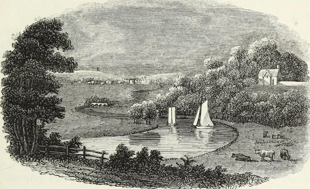 An illustration from The landscape gardening and landscape architecture of the late Humphry Repton, esq., being his entire works on these subjects : ...with historical and scientific introduction, a systematic analysis, a biographical notice, notes, and copious alphabetical index, 1840, leaf 196
