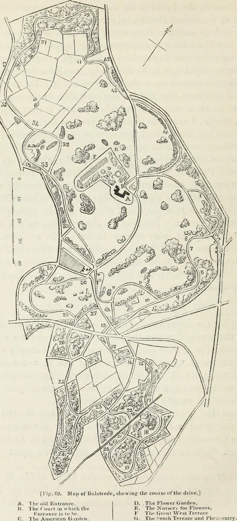 An illustration from The landscape gardening and landscape architecture of the late Humphry Repton, esq., being his entire works on these subjects : ...with historical and scientific introduction, a systematic analysis, a biographical notice, notes, and copious alphabetical index, 1840, leaf 229