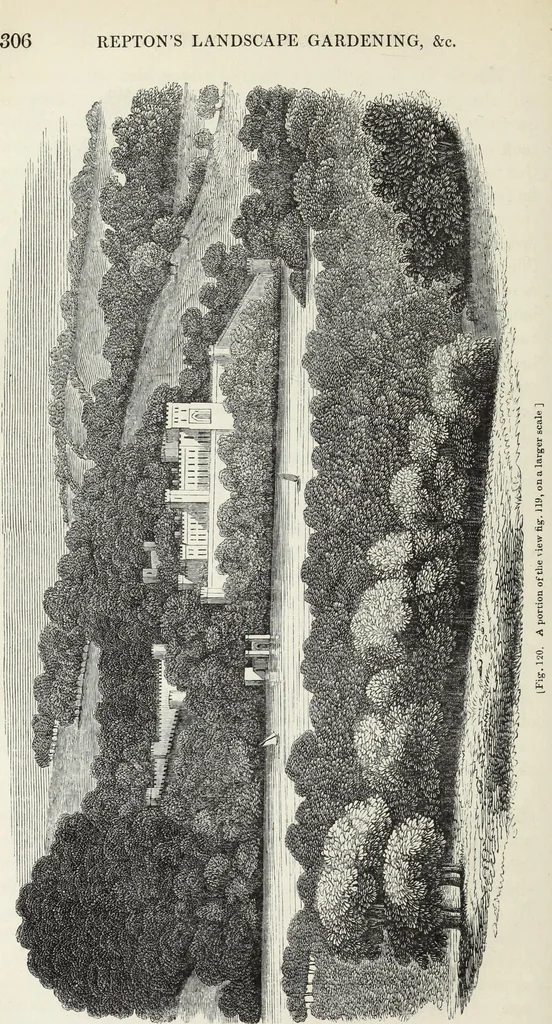 An illustration from The landscape gardening and landscape architecture of the late Humphry Repton, esq., being his entire works on these subjects : ...with historical and scientific introduction, a systematic analysis, a biographical notice, notes, and copious alphabetical index, 1840, leaf 347