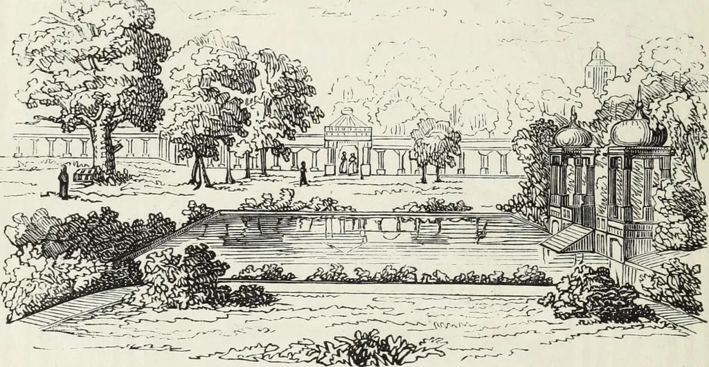 An illustration from The landscape gardening and landscape architecture of the late Humphry Repton, esq., being his entire works on these subjects : ...with historical and scientific introduction, a systematic analysis, a biographical notice, notes, and copious alphabetical index, 1840, leaf 423