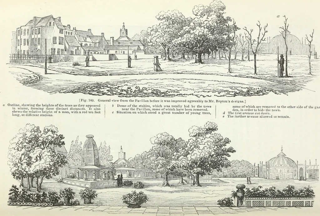 An illustration from The landscape gardening and landscape architecture of the late Humphry Repton, esq., being his entire works on these subjects : ...with historical and scientific introduction, a systematic analysis, a biographical notice, notes, and copious alphabetical index, 1840, leaf 440
