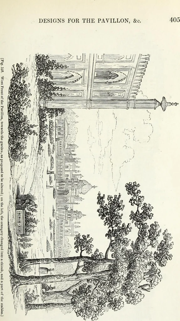 An illustration from The landscape gardening and landscape architecture of the late Humphry Repton, esq., being his entire works on these subjects : ...with historical and scientific introduction, a systematic analysis, a biographical notice, notes, and copious alphabetical index, 1840, leaf 446