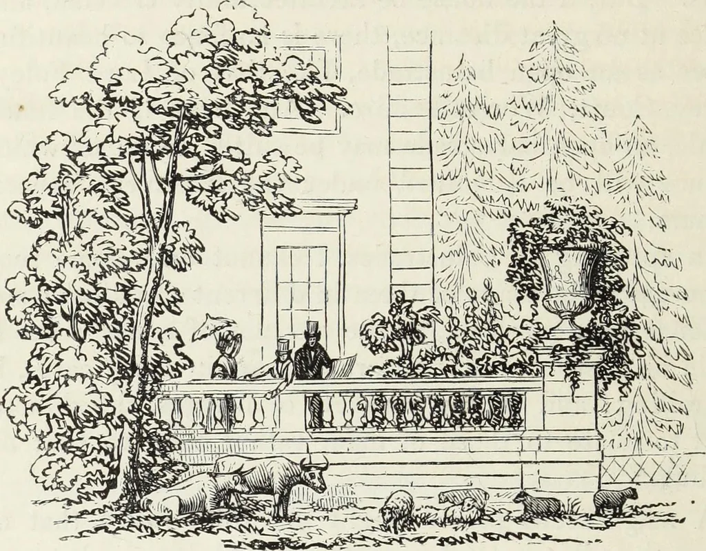 An illustration from The landscape gardening and landscape architecture of the late Humphry Repton, esq., being his entire works on these subjects : ...with historical and scientific introduction, a systematic analysis, a biographical notice, notes, and copious alphabetical index, 1840, leaf 459