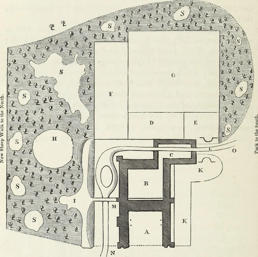 An illustration from The landscape gardening and landscape architecture of the late Humphry Repton, esq., being his entire works on these subjects : ...with historical and scientific introduction, a systematic analysis, a biographical notice, notes, and copious alphabetical index, 1840, leaf 461