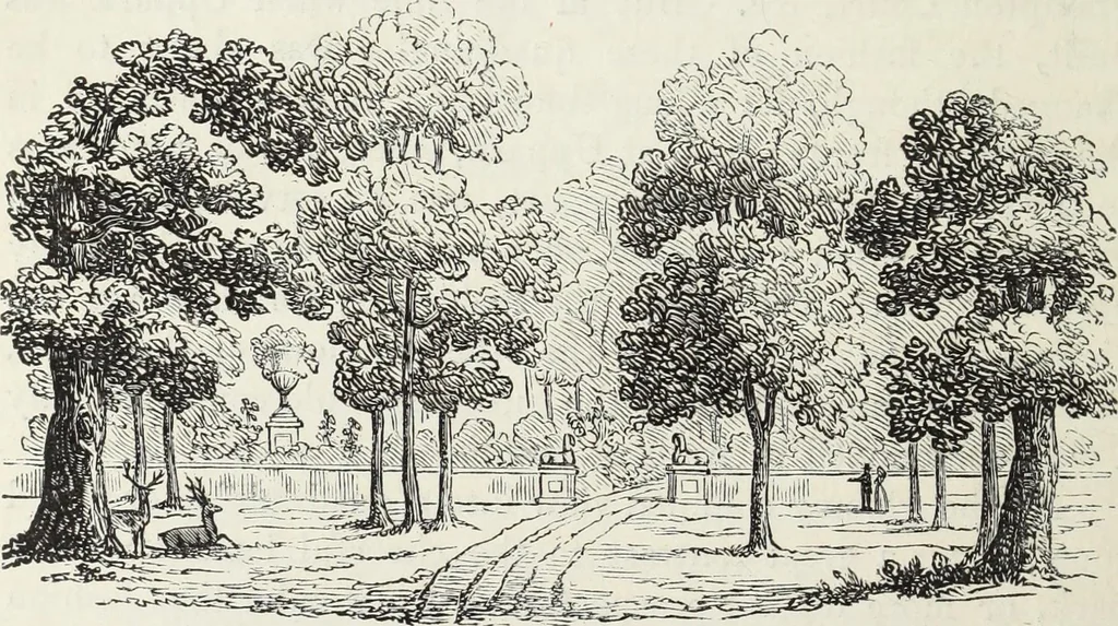 An illustration from The landscape gardening and landscape architecture of the late Humphry Repton, esq., being his entire works on these subjects : ...with historical and scientific introduction, a systematic analysis, a biographical notice, notes, and copious alphabetical index, 1840, leaf 531