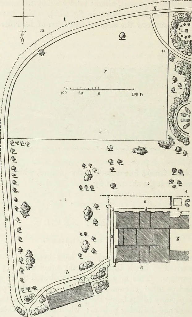 An illustration from The landscape gardening and landscape architecture of the late Humphry Repton, esq., being his entire works on these subjects : ...with historical and scientific introduction, a systematic analysis, a biographical notice, notes, and copious alphabetical index, 1840, leaf 567