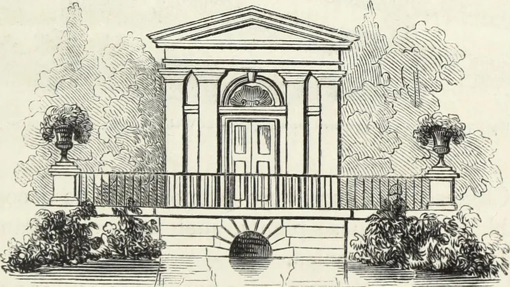 An illustration from The landscape gardening and landscape architecture of the late Humphry Repton, esq., being his entire works on these subjects : ...with historical and scientific introduction, a systematic analysis, a biographical notice, notes, and copious alphabetical index, 1840, leaf 592