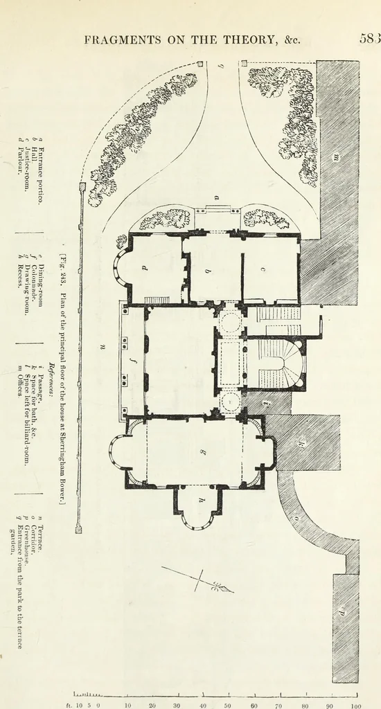 An illustration from The landscape gardening and landscape architecture of the late Humphry Repton, esq., being his entire works on these subjects : ...with historical and scientific introduction, a systematic analysis, a biographical notice, notes, and copious alphabetical index, 1840, leaf 624