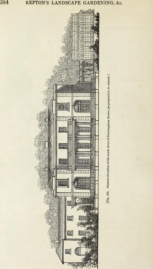 An illustration from The landscape gardening and landscape architecture of the late Humphry Repton, esq., being his entire works on these subjects : ...with historical and scientific introduction, a systematic analysis, a biographical notice, notes, and copious alphabetical index, 1840, leaf 625