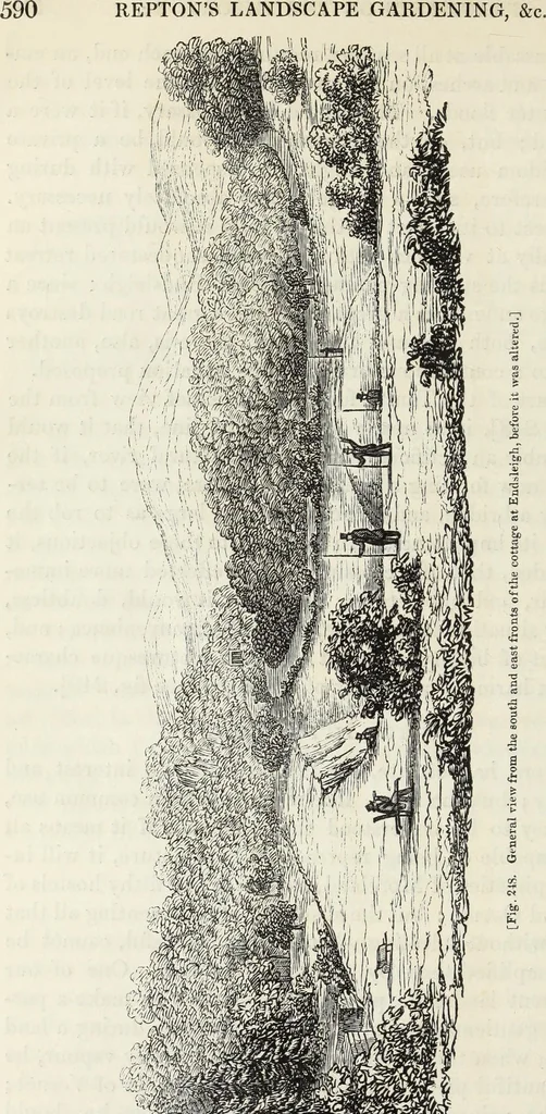 An illustration from The landscape gardening and landscape architecture of the late Humphry Repton, esq., being his entire works on these subjects : ...with historical and scientific introduction, a systematic analysis, a biographical notice, notes, and copious alphabetical index, 1840, leaf 631