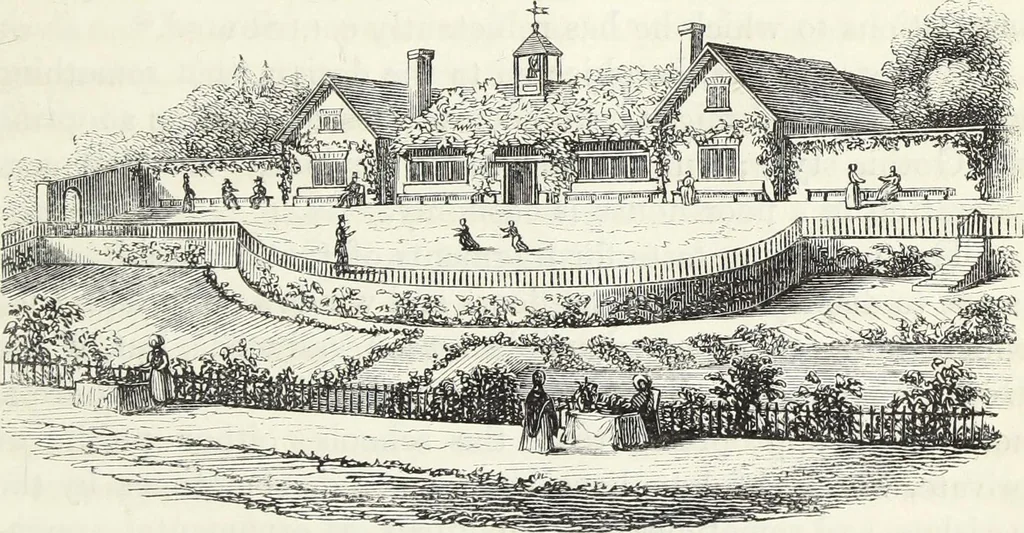 An illustration from The landscape gardening and landscape architecture of the late Humphry Repton, esq., being his entire works on these subjects : ...with historical and scientific introduction, a systematic analysis, a biographical notice, notes, and copious alphabetical index, 1840, leaf 640